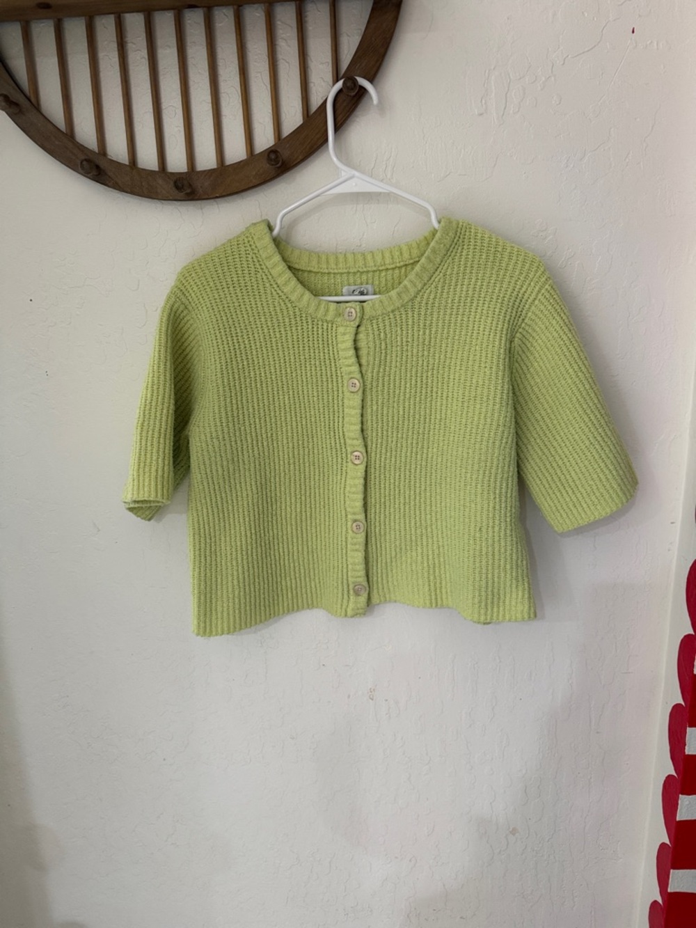 Aerie Short Sleeve Knit cardigan sweater small yellow green - Picture 2 of 6